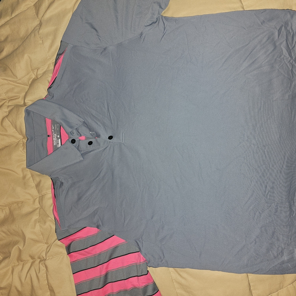 Gray and Pink Striped Polo Shirt